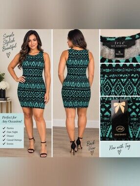 iris Teal & Black Aztec Bodycon Mini Dress